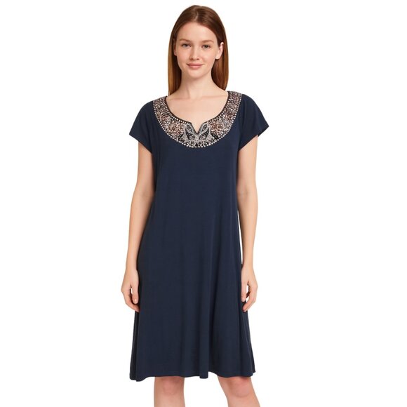 LUCKY BRAND Dark Blue Dress with Embroidered Detail - Picture 1 of 6